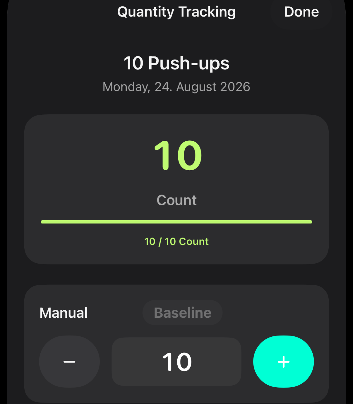 Pencatatan jumlah suatu kebiasaan dengan Baseline yang disarankan di Ninety Days.