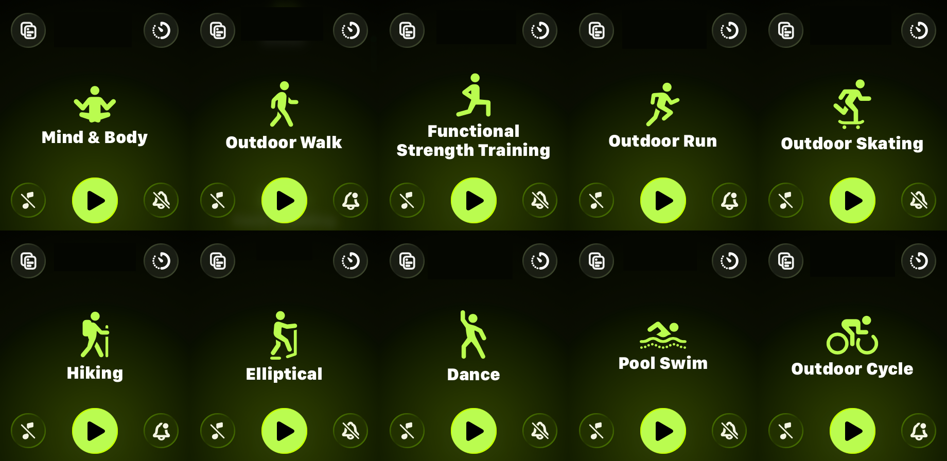 Overview of available watchOS workouts for synchronization from Apple Health to Ninety Days.