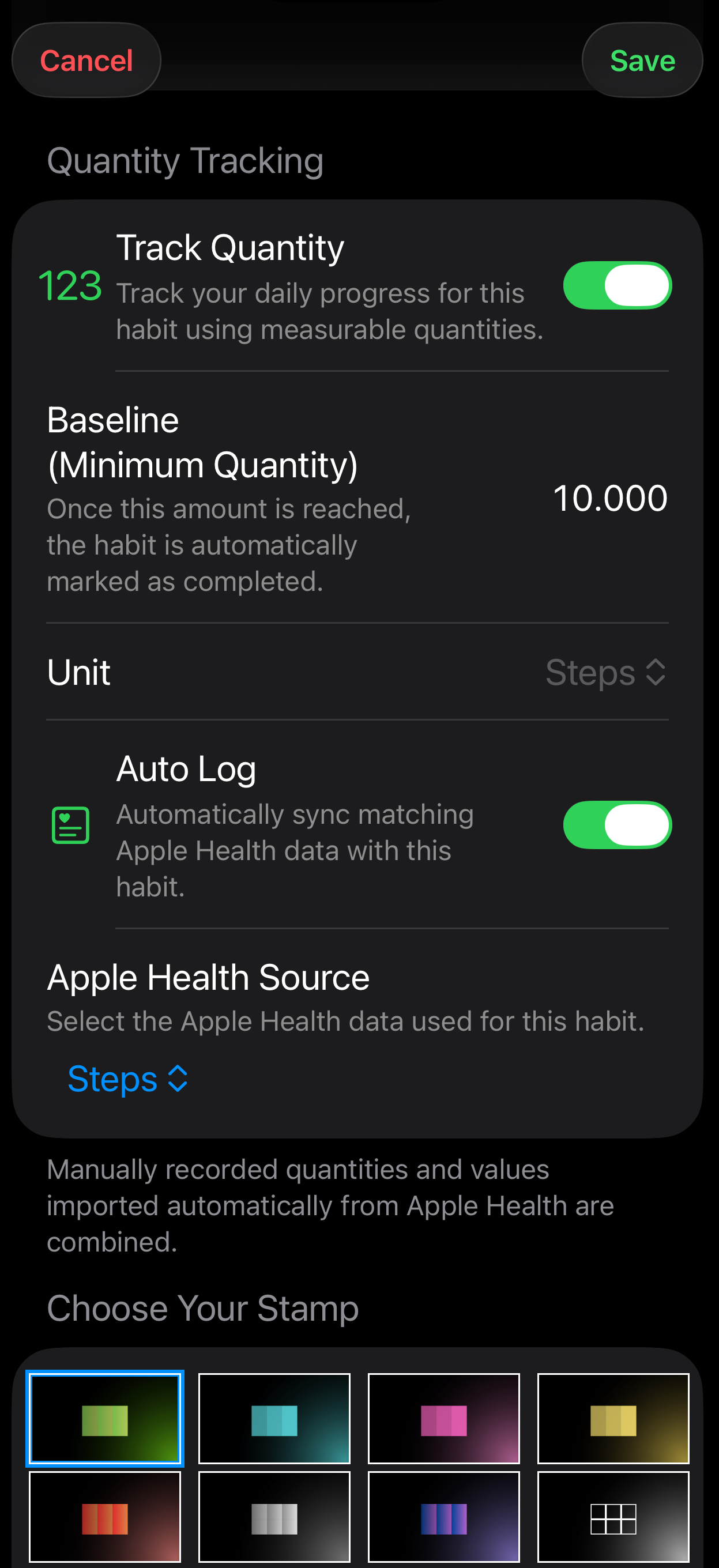 Enabling Autolog for a habit.