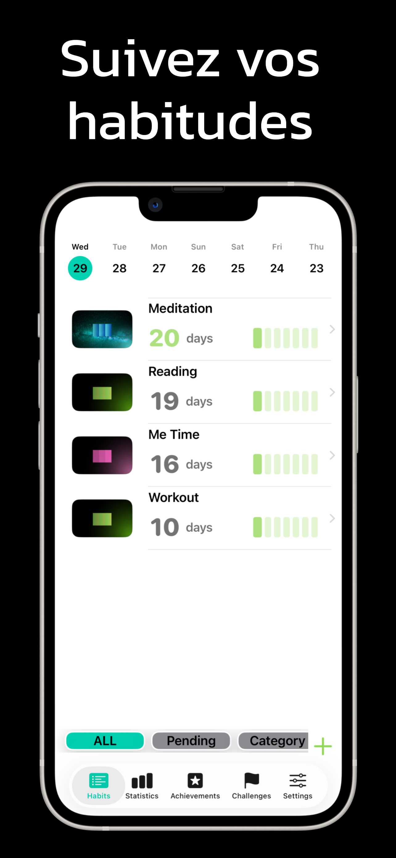 Suivez vos habitudes avec Ninety Days et visualisez vos progrès